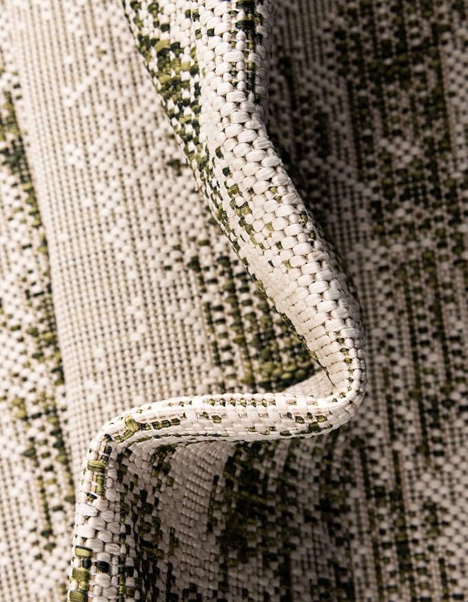 Unique Loom Outdoor Modern Collection Area Rug - Cartago (2' x 7' 10" Runner, Green/ Ivory)