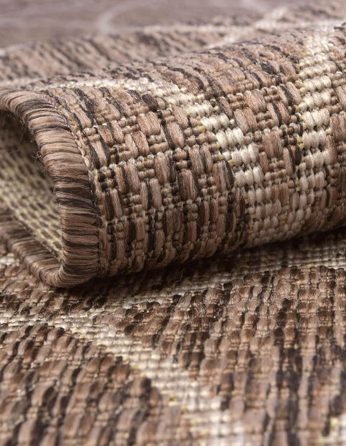 Unique Loom Outdoor Trellis Collection Area Rug - Gitter (10' Square, Brown/ Ivory)