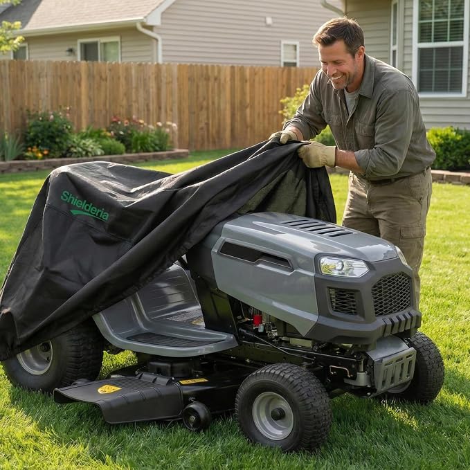 Riding Lawn Mower Cover - Heavy Duty 600D Oxford Waterproof Lawn Mower Cover for All-Weather Outdoor Storage, Fits John Deere, Greenworks, EGO, Toro, Craftsman, Husqvarna, Honda & More