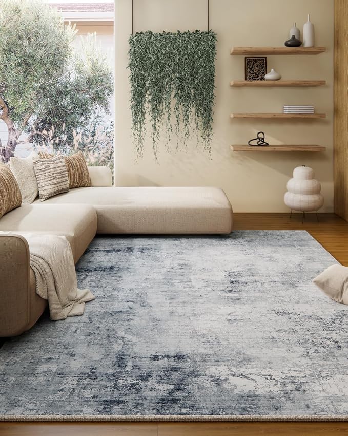 5x7 Area Rugs for Living Room: Machine Washable Rug for Bedroom Non Slip Low Pile Soft Faux Wool Non Shedding Distressed Vintage Boho Carpet for Dining Room Kitchen Nursery Farmhouse Entryway Office