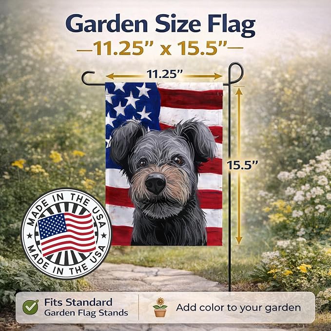 Caroline's Treasures CK6667GF PUMI Dog American Flag Garden Flag Mailbox Flag Decorative Yard Flag Banner Outside Patio Artwork Yard Flower Beds, Garden Size, Multicolor