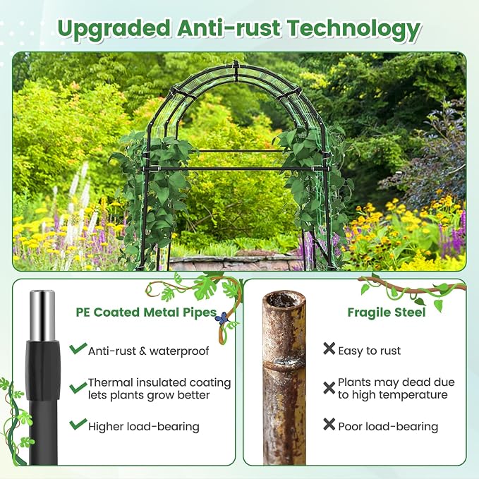 Giantex Garden Arch Trellis for Climbing Plants, 7.5 FT Heavy-Duty Cucumber Trellis with PE-Coated Steel Frame, Rust-Resistant Archway for Raised Bed, Outdoor Vegetable & Vine Support