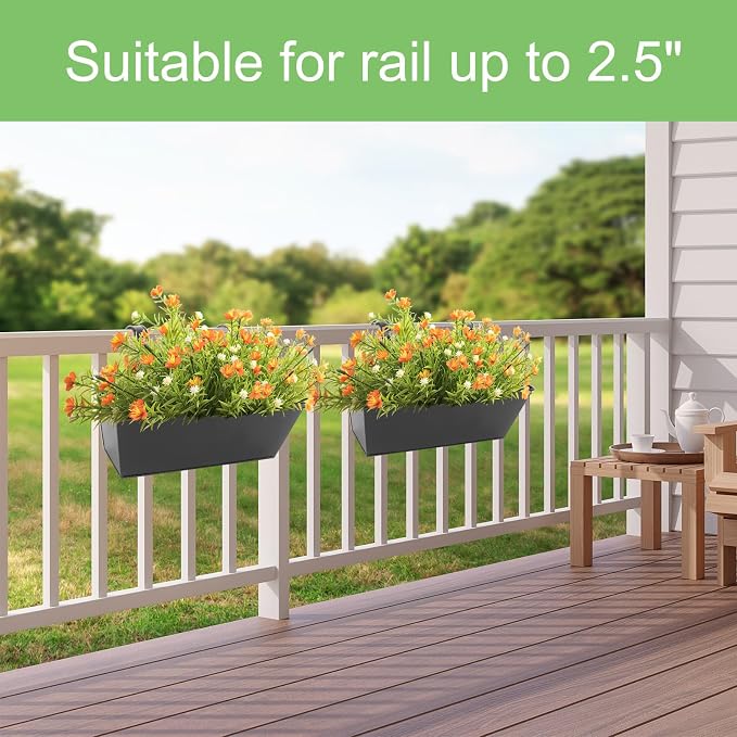 Railing Planters Outdoor Balcony 16 Inch Deck Over The Railing Planter Boxes Hanging Planters for Fence Flower 3 Pcs (Black)