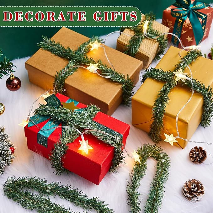 Zhengmy 30 Pcs 20 inch Christmas Garland Ties with Snow-Frosted Pine, Decorative Twist Tie for Banister Flexible Pine Stems for Christmas Stairs Railing Banister Decor DIY Craft Gift Wrapping