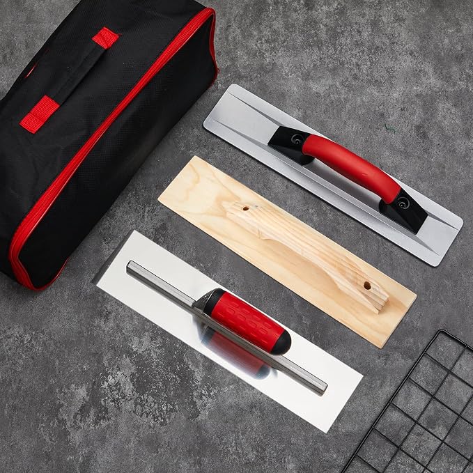 MorningRo 4 Pcs Concrete Tools Set Includes Cement Magnesium Hand Float 16'' x 3-1/8'' Wood Hand Float Finishing Trowel 15'' x 3-1/2'' Stainless Steel Finishing Trowel 16'' x 4'' and Tool Bag