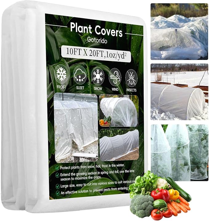 Plant Covers Freeze Protection, 10 ft x 20 ft 1.0 oz/yd² Reusable Frost Protection Floating Row Cover, Frost Blankets for Plants, Frost Cloth for Cold Weather Snow, Winter Frost Pests Protection