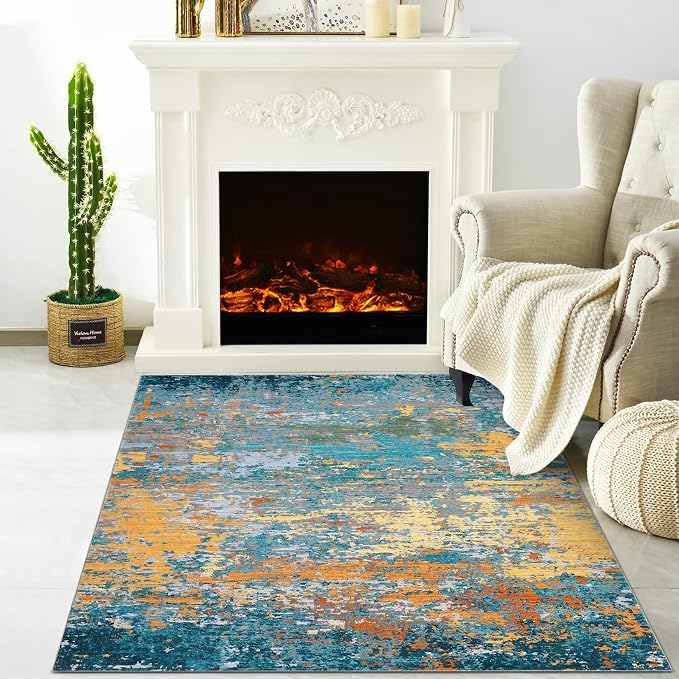 ROYHOME Modern Abstract 2x3 Area Rug Non Slip, Multi Color | Non Shedding Low Pile Stain Resistant Rug for Entryway Kitchen Bedroom