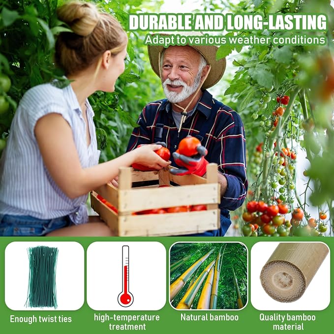 Suclain 30 Pcs Bamboo Plant Stakes Natural Garden Support Sticks for Climbing Plants Sturdy Bamboo Garden Stakes for Tomato, Beans, Flowers and Potted Plants, Vegetables, Indoor & Outdoor (1 ft)