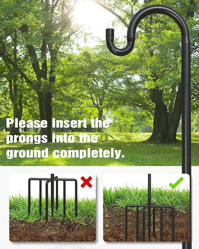 Breeze Touch 1Pack 76 Inch Adjustable Shepherd Hooks for Outdoor Outside, Heavy Duty with 7 Prongs Base, for Hanging Lantern, Hummingbird Feeder, Lightweight Plant, Wind Chime, Bird Feeder Hanger