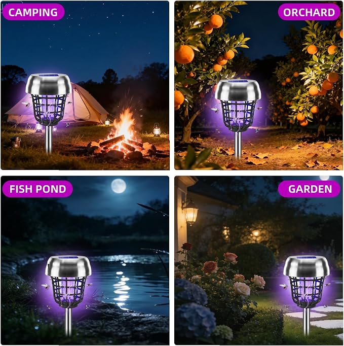 2026 Solar Powered Bug Zapper Outdoor, Mosquito Killer IP65 Waterproof, Mosquito Repellent Outdoor for Patio Yard Garden Farm, Fly Traps Gnat Zapper for Small Flying Insect Bug Fly Gnat(4)