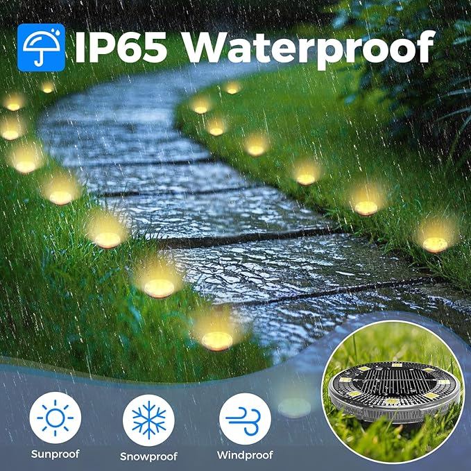 Peasur Mini Solar Ground Lights, 16 Pack Flat Solar Disc Lights Outdoor Waterproof, 2.3 Inch Small Solar Garden Lights Landscape Lighting for Outside Pathway Garden Yard Lawn Walkway,Warm White