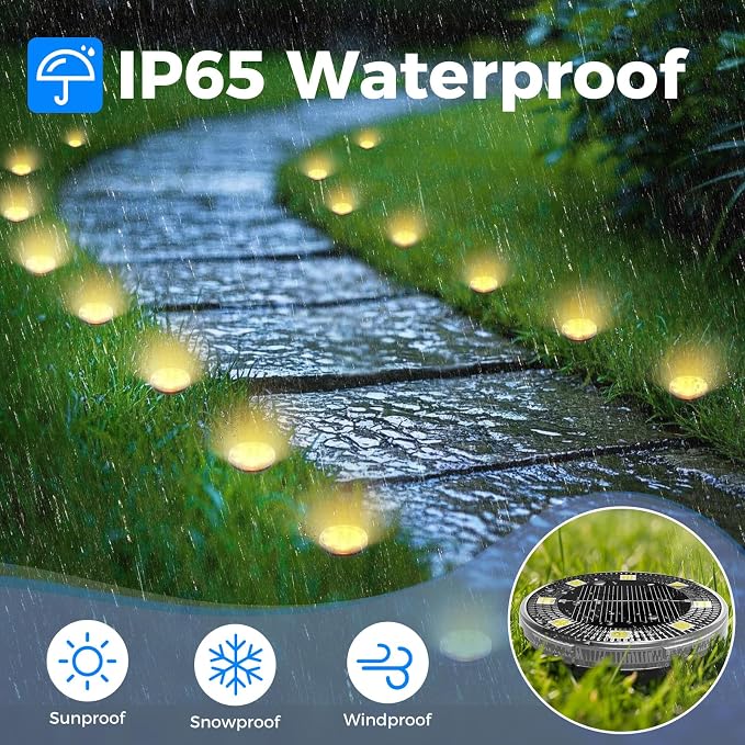 Peasur Mini Solar Ground Lights, 18 Pack Flat Solar Disc Lights Outdoor Waterproof, 2.3 Inch Small Solar Garden Lights Landscape Lighting for Outside Pathway Garden Yard Lawn Walkway,Warm White