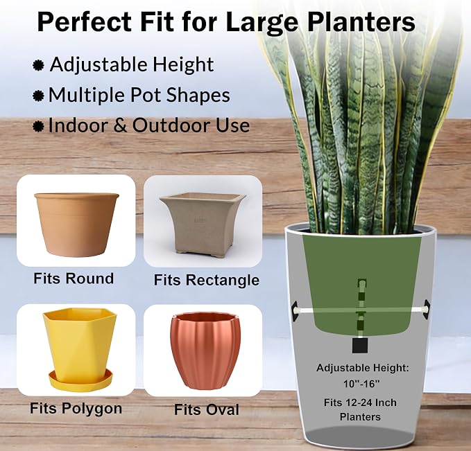 Adjustable Planter Inserts with Dual Telescopic Rods & Cross Connector, Upgraded Adjustable Plant Stand Insert with U-Shaped Clips, Heavy-Duty Plant Lifters for Inside Pots(4, White)