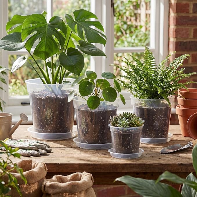 Baderke 8 Pack Clear Nursery Pot Plastic Nursery Pot Large Plant with Drainage Holes for Root Health Indoor Outdoor (Multiple Sizes)