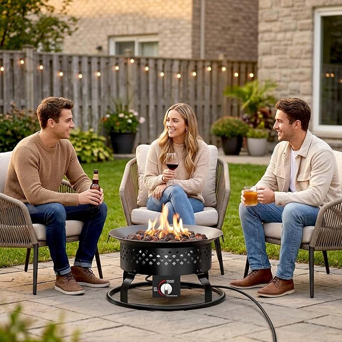 Electactic Portable Propane Fire Pit, 50000 BTU with Fire Pit Cover, Carrying Kit, 19-inch, Smokeless Gas Fire Pit for Camping, Backyard, RV, Deck and Outdoor Activities