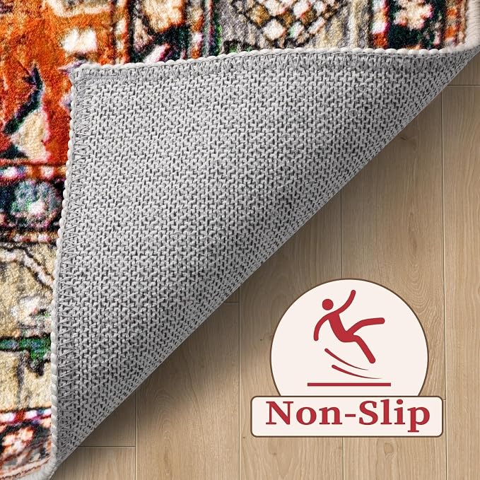 SERISSA 4x6 Washable Non Slip Boho Area Rug for Bedroom | Ultra Soft Vintage Oriental Carpet Low-Pile Distressed Tribal Throw Carpet for Entry Living Room Nursery Kitchen Dorm Decor