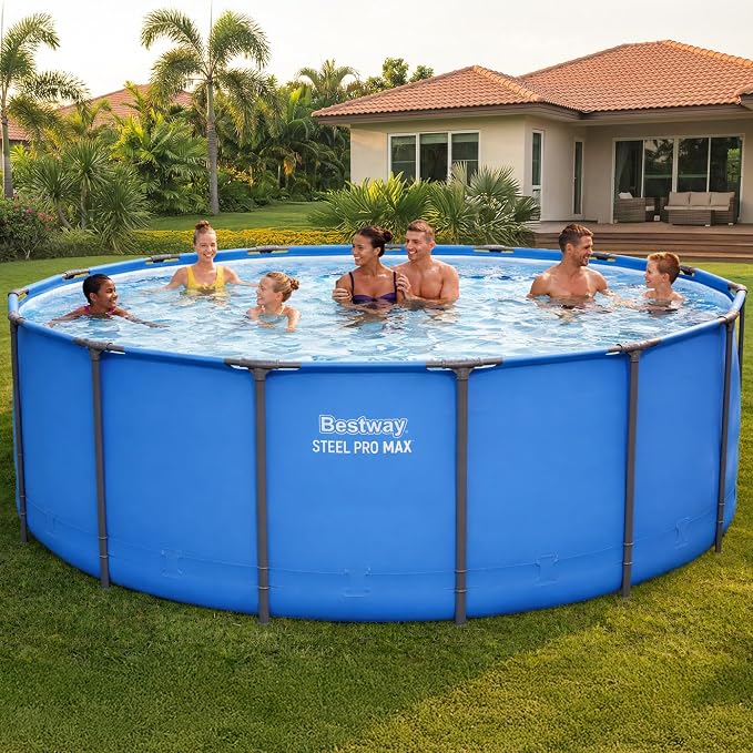 Bestway Steel Pro MAX 15’ x 48 Above Ground Swimming Pool, Pool Only, Blue | Round Durable Metal Frame Pool, Outdoor Backyard Water Activity - Includes Puncture-Resistant Liner, No-Tool Setup