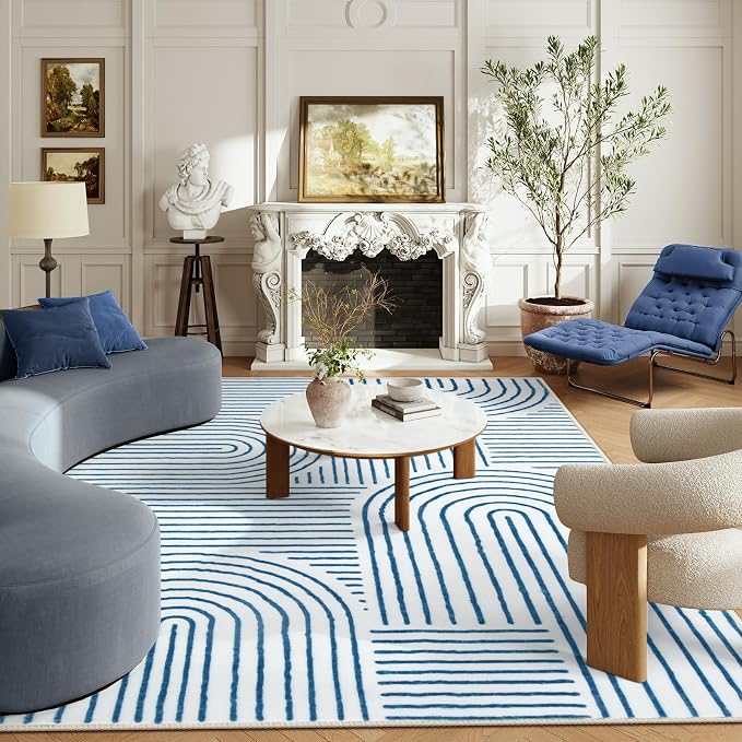 Lahome Abstract Blue 6x9 Area Rugs, Soft Washable Rugs for Living Room