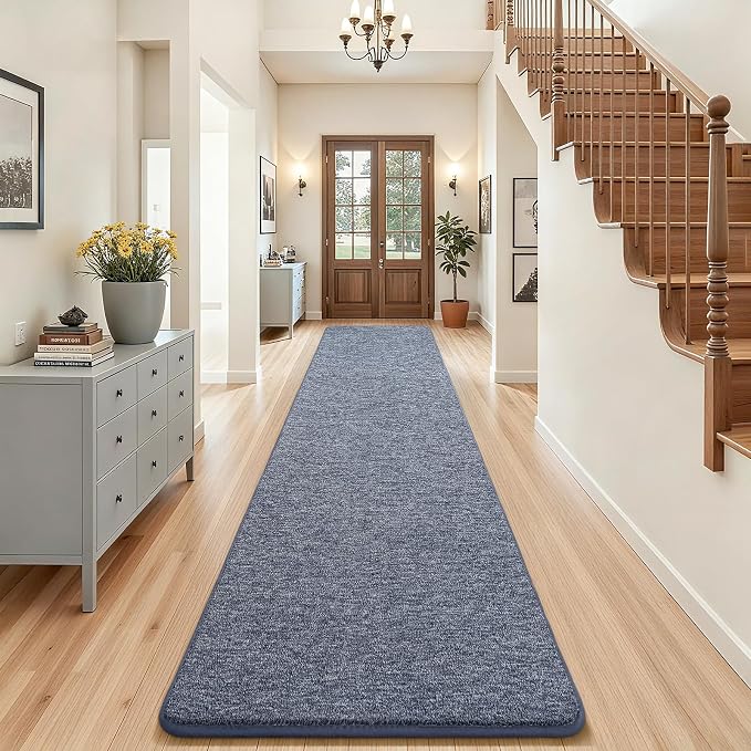 AROGAN 2x10 Runner Rug for Hallway, Long Runner Rugs Non Slip, Blue | Soft Washable Memory Foam Carpet for Bedroom, Non Slip Backing Runners Rug for Hallways, Kitchen, Bathroom, Entryway Home