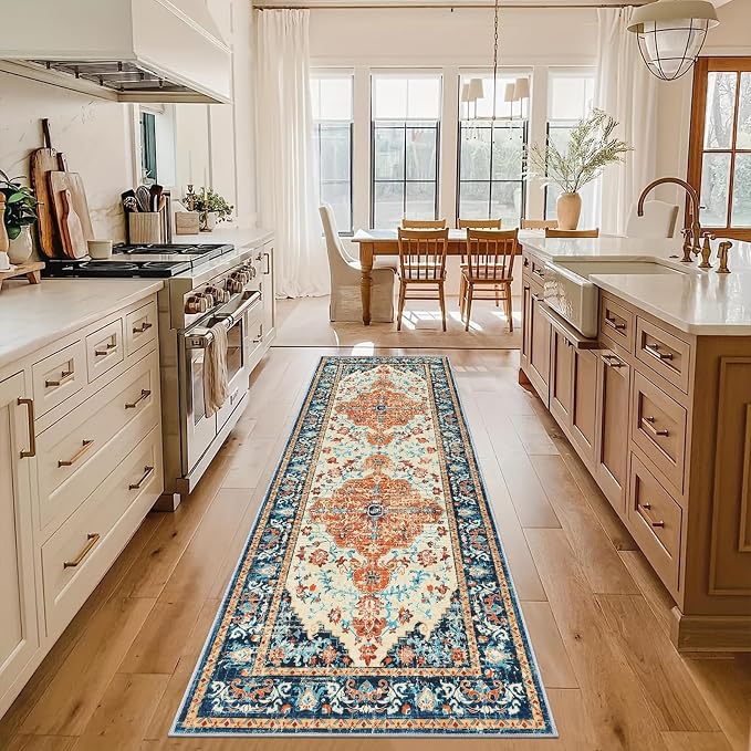 U'Artlines 2' x 6' Boho Hallway Runner Rug, Washable Carpet, Orange/Multi | Non Slip, Vintage Farmhouse Accent Area Rug Carpet, for Kitchen Entryway Laundry and Living Room