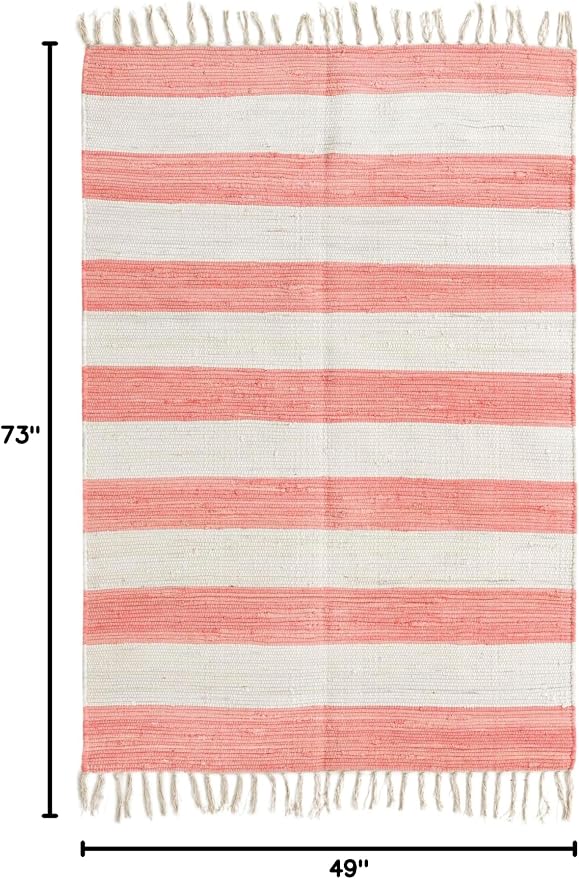 Unique Loom Chindi Rag Collection Area Rug - Striped (4' 1" x 6' 1" Rectangle, Coral and Ivory)