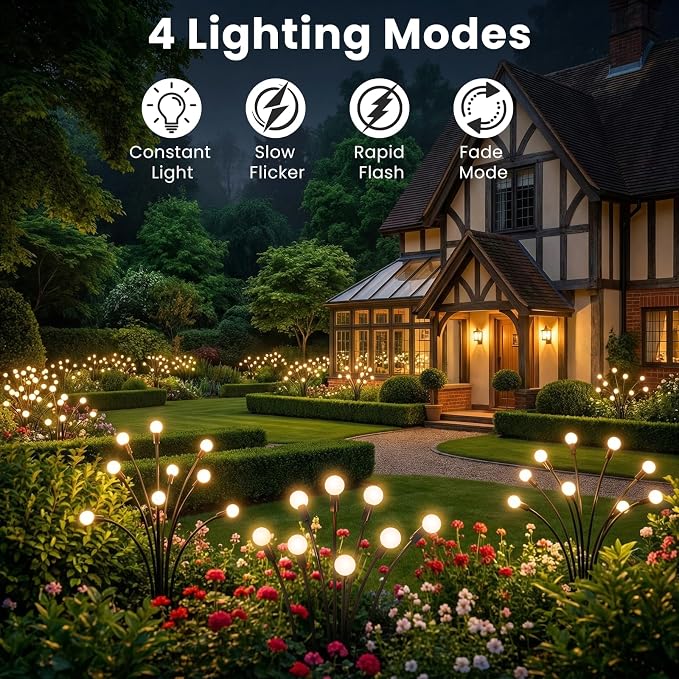Solar Lights Outdoor(6 Pack,48 LEDs),Solar Lights Outdoor Waterproof for Garden Decor,4 Modes Firefly Light for Outdoor Decor,Big Bulb High Lumens Patio Decor,Sway by Wind,Gardening Gifts for Women