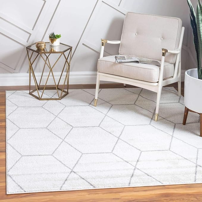 Unique Loom Trellis Frieze Collection Area Rug - Geometric (7' Square, Ivory/ Gray)