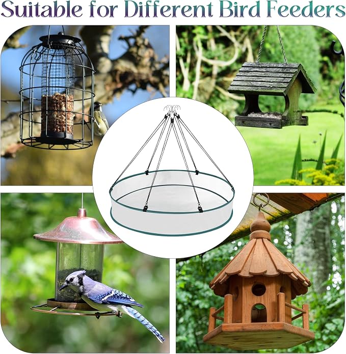 2 Pcs Bird Seed Catcher Tray for Hanging Bird Feeder Platform, 24 Inch Large Birds Feeder Trays with Adjustable Hanging Hoop for Outdoor Garden Lawn
