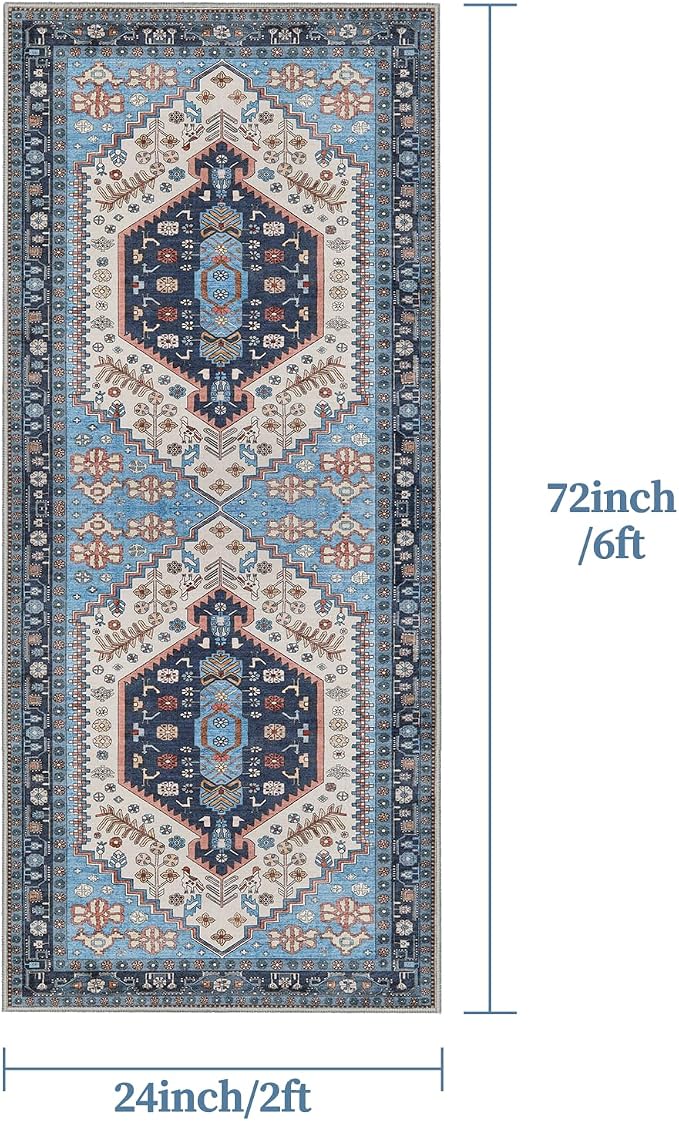 Ciicool Washable Non Slip Runner Rug,2x6ft Vintage Hallway Kitchen Rugs | Soft Oriental Indoor Mat Thin Boho Entry Carpet for Entrance Bedroom Bedside Living Room Laundry Bathroom Decor
