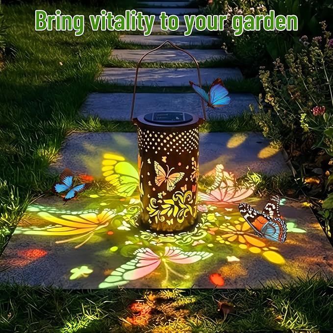 2 Pack - Colorful Butterfly Hanging Solar Lanterns Outdoor Waterproof, Decorative Metal Solar Hanging Lanterns for Porch Yard Tabletop Path Lawn and Garden Decor, Ideal Gifts for Mom Grandma Women
