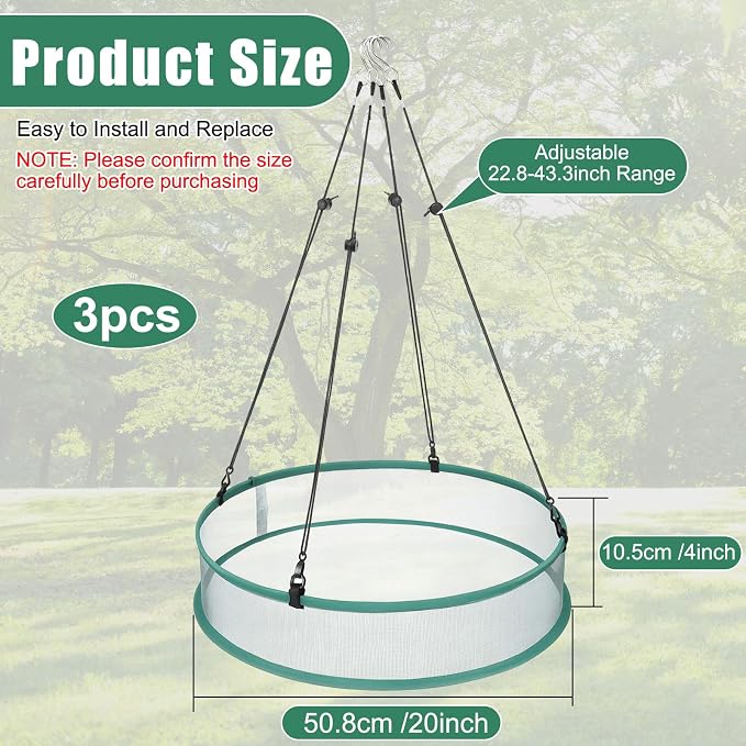 3 Pcs Bird Seed Catcher Tray for Outdoor Feeders 20" Diameter x 4" High Hanging Bird Feeder Trays to Catch Seed Catcher Spill Guard Platform Outdoor Garden Accessories (Gray)
