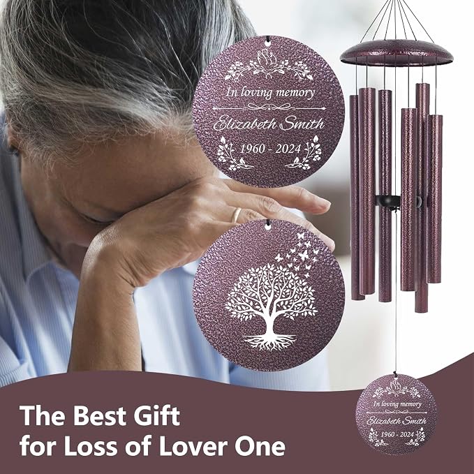 ASTARIN Memorial Wind Chimes Personalized, Bereavement Condolence Gifts for Loss of Mother Husband Wife, Customized Wind Chimes for Outside Deep Tone(Produced in Texas)