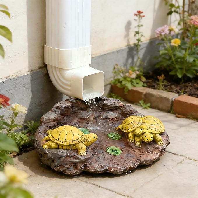 Gutter Splash Block Turtle Statue Outdoor Garden Decor, Decorative of Gutter Downspout Rain Concrete Gutter Splash Block Diverter, Larger Stone Resin Tortoise Gutter Downspout, 14"L x 9.5"W x 4"H