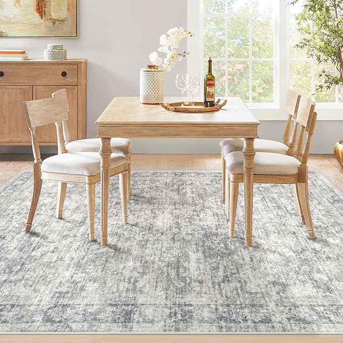 5x7 Area Rugs for Living Room: Washable Vintage Floral Rug Low Pile Non-Slip Boho Carpet for Bedroom Nursery Dining Room (Grey, 5'x7')