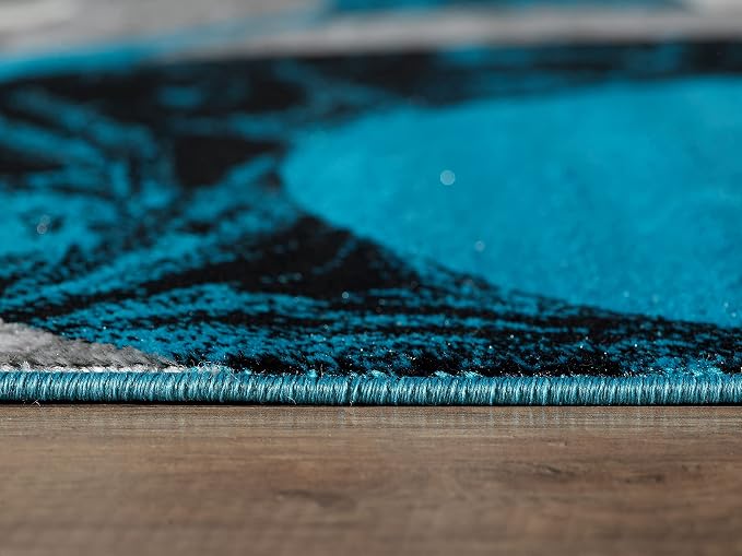 Yafa Home Fashion Modern Contemporary Swirls Design Area Rug, Luxurious, Elegant, and Fashionable Area Rug (Turquoise, 8 ft X 10 ft)