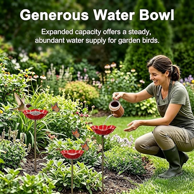 3Pcs Mini Bird Bath for Outsides, Handmade Metal Flower Garden Stake Birdbaths & Birdfeeder, Bird Baths Feeder Bowl for Outdoors Garden Patio Yard Lawn Decor,Decorative Gift for Nature Lovers