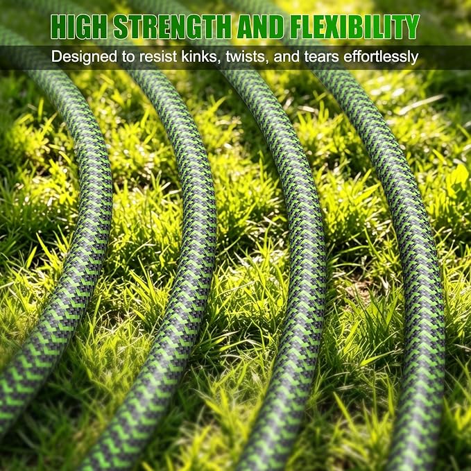 NON-EXPANDABLE Garden Hose 25ft x5/8'', Heavy Duty Flexible Water Hose with 10-Function Sprayer, Lightweight, Leak Proof, Durable Fabric Skin, Pressure Resistant for Yard, Outdoor
