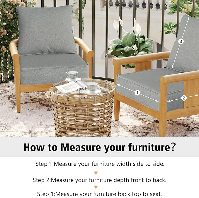 Outdoor 22"x24" Deep Seat Patio Cushion Set of 2, Outdoor Chair Cushions with Water-Resistant UV Resistant Weather Resistant Sectional Sofa Pad and Removable Covers,Light Grey
