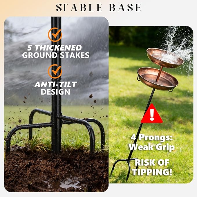 43" 2-Tier Metal Bird Bath and Feeder for Outdoor, 12" and 8" Dia Double Removable Bowl Bird Baths for Outside Standing Vintage Birdbath with Two Bowl Feeder, Garden Patio Lawn Decor