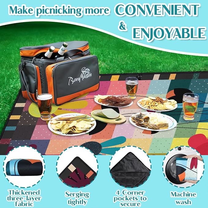Abstract Floral Picnic Blankets Waterproof Foldable, 80″X80″ Thick Three Layer Picnic Mat Outdoor Blanket for Grass, Large Beach Blanket Sandproof Picnic Accessories for Camping Park Hiking
