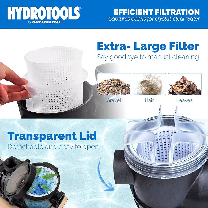 Swimline HYDROTOOLS Model 71236 Hydro-Flo Above-Ground Pool Replacement Pump, Vertical Discharge - 0.45 HP, 2,400 GPH, 115V/60Hz, Single Speed, for Sand, Cartridge & DE Filter Systems | Above-ground Pool Pump, 0.45 HP, 2, 400 GPH, Vertical Discharge, S...