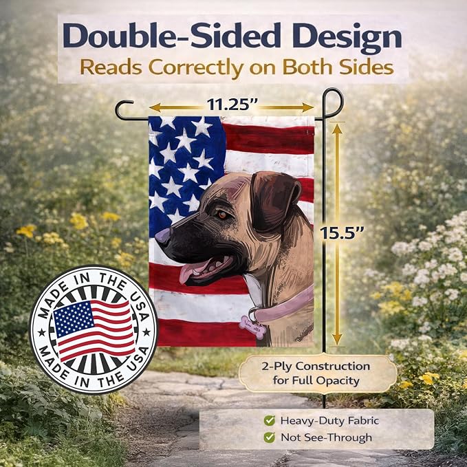 Caroline's Treasures CK6745GF Treeing Tennessee Brindle American Flag Garden Flag Mailbox Flag Decorative Yard Flag Banner Outside Patio Artwork Yard Flower Beds, Garden Size, Multicolor