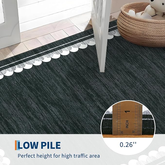 COZYLOOM Washable Rugs 9x12 Area Rug for Living Room, Non Slip Non Shedding Modern Solid Rug Stain Resistant Low Pile Minimalist Carpet Foldable Thin Mats for Bedroom, Dining Room, Nursery, Black