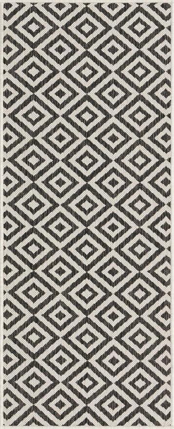 Unique Loom Outdoor Collection Area Rug - Costa Rica (2' x 5' 1" Runner, Charcoal Gray/ Ivory)