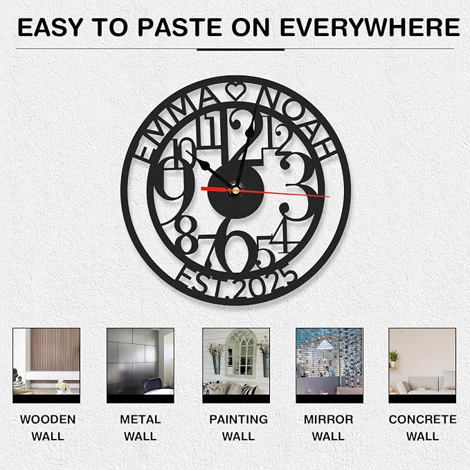 Personalized Outdoor Wall Clock Waterproof, Custom Couple's Name Metal Modern Wall Clock, Non Ticking, Battery Operated, Wedding, Ideal for Living Room, Kitchen, Office, Home Decor
