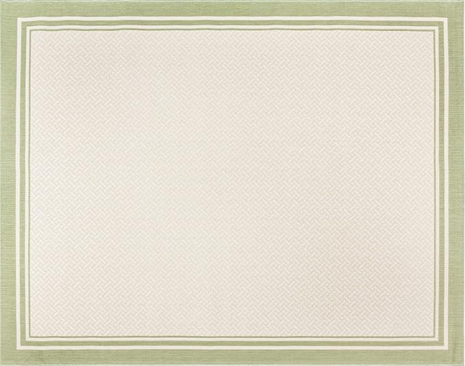 Gertmenian Indoor/Outdoor Flatweave Area Rug - 9x13 Extra Large, Stain & UV Resistant, Ideal for Deck, Patio, Poolside, Mudroom - Border Green Teal Tan, 22908
