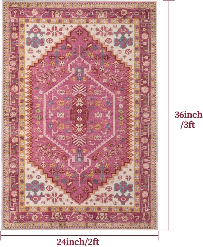 Ciicool 2x3ft Small Area Rug,Washable Boho Thin Mat for Entryway Kitchen | Oriental Non-Slip Low-Pile Indoor Carpet Soft Entry Rugs for Entrance Bedroom Kitchen Bathroom Foyer Decor