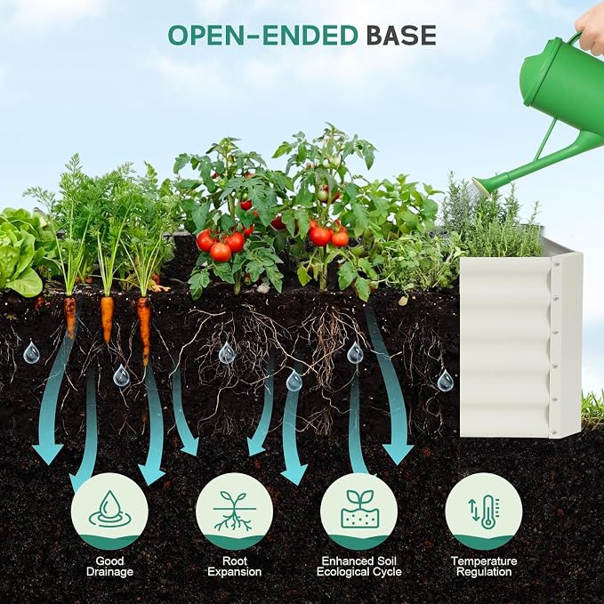 Galvanized Raised Garden Bed - 6x2x1.4ft Metal Garden Planter Box Outdoor | Steel Raised Bed Kit with Bracing Rods, Gloves for Gardening Vegetables Fruits and Flowers (White)