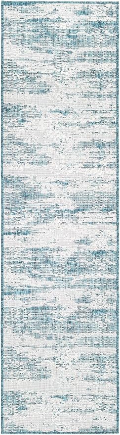 Unique Loom Outdoor Modern Collection Area Rug - Cartago (2' x 7' 10" Runner, Teal/ Ivory)