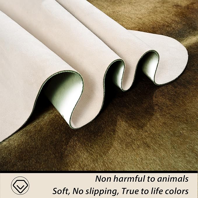 Washable Non Slip Cowhide Area Rug 5x6 Brindle and White, Faux Animal Skin Carpet for Bedroom, Western Rustic Cottagecore Teen Room Decor Rugs for Under Coffee Table Bedside